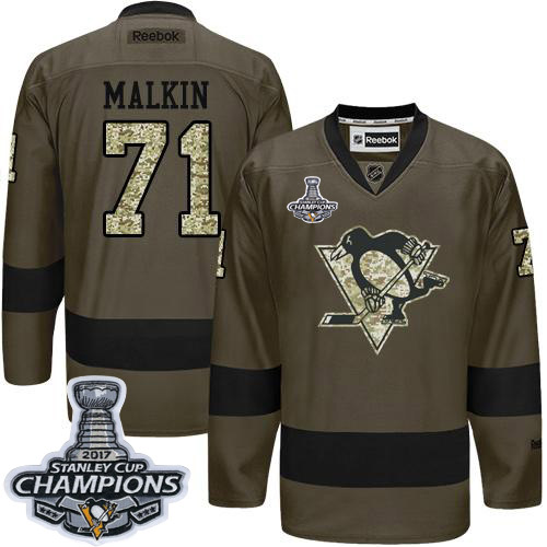 Penguins #71 Evgeni Malkin Green Salute to Service Stanley Cup Finals Champions Stitched NHL Jersey